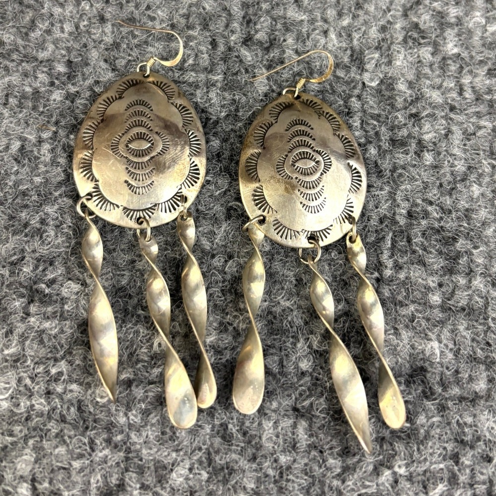 Vintage 1993 S Kniesel Concho Dangle‎ Earrings 16g Southwestern Stamped